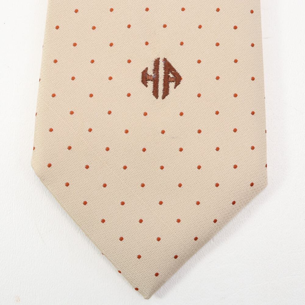Hardy Ames London Tie Mens 56 in Cream Orange Polka Dot Designer Monogram